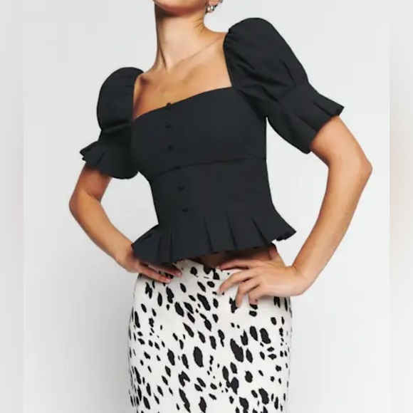 Reformation Talina Black Organic Cotton Top 6 - Picture 4 of 8